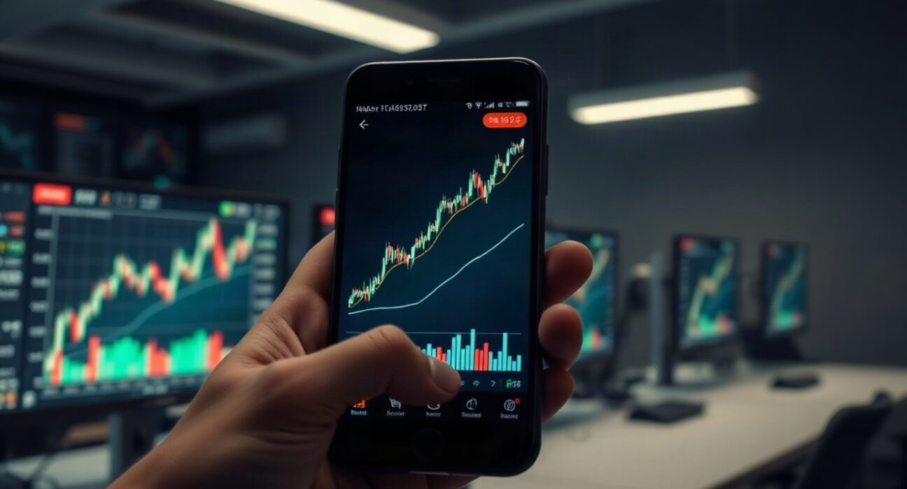 Hand holding smartphone showing Solana price chart with upward trend, symbolizing the recent price recovery.