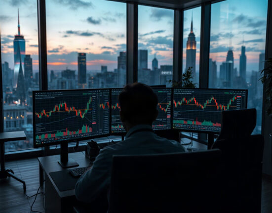 Trading monitors displaying cryptocurrency price charts in an Asian trading room on August 20.