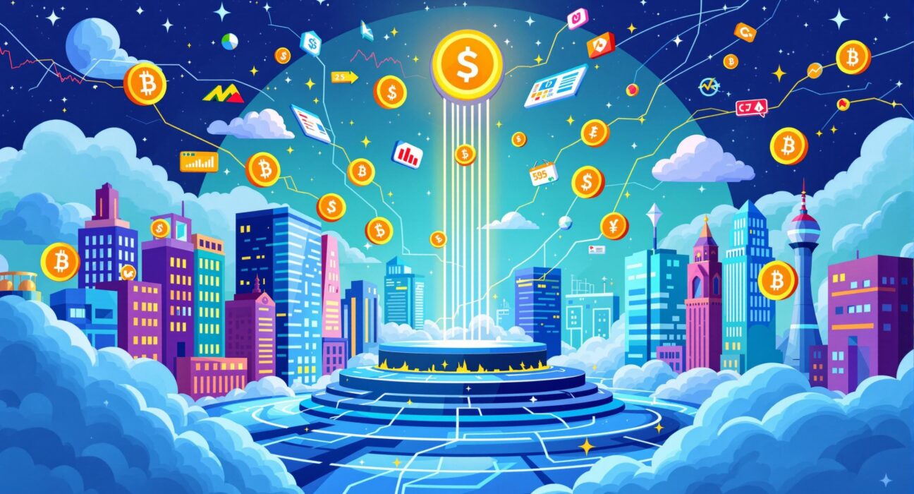 A cartoon illustration depicting Solana's ambitious roadmap to revolutionize internet capital markets with advanced network infrastructure.