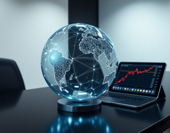 Blockchain network overlaid on a globe representing Solana's global RWA market cap growth.