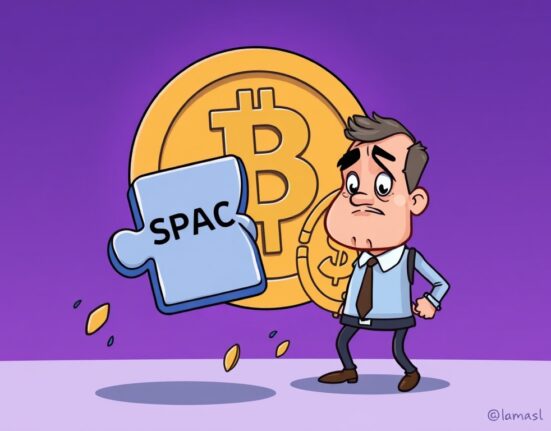 A cartoon image depicting the unexpected collapse of a Solana SPAC deal, symbolizing a significant setback for crypto ventures.