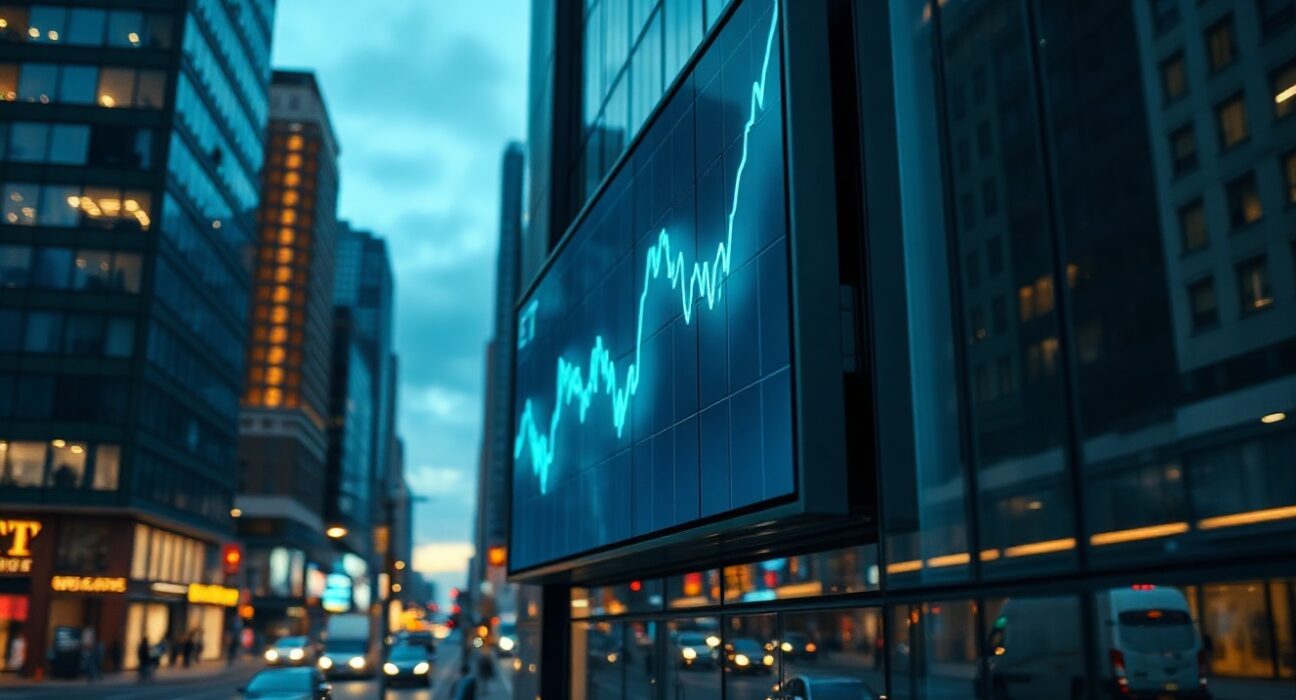 Solana spot ETF inflows chart on a digital display in a financial district