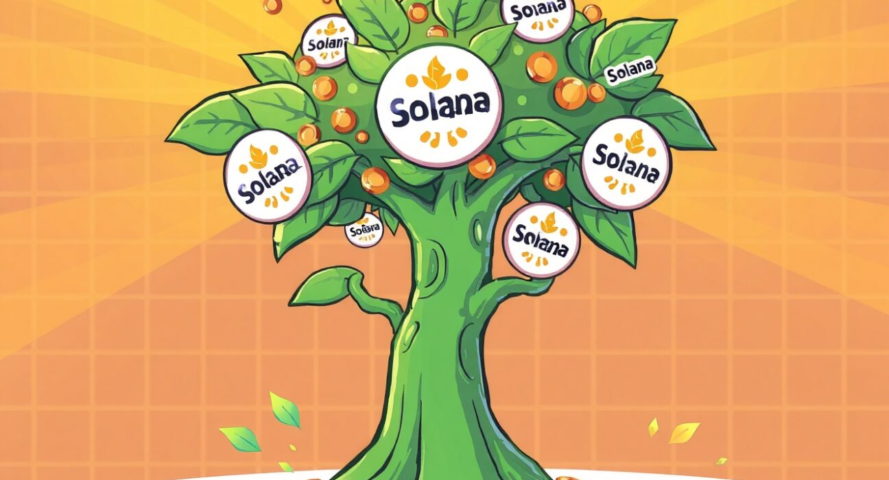 Growing Solana spot ETFs investment tree with money flowing upward