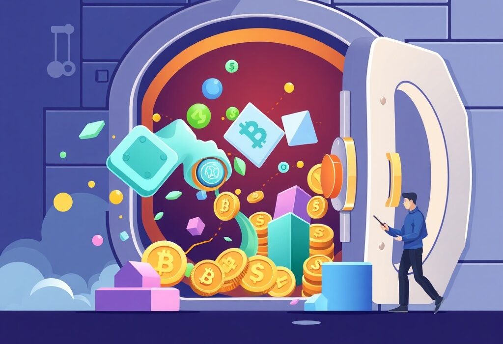 An illustration symbolizing secure institutional Solana staking, showing digital assets flowing into a robust financial system.