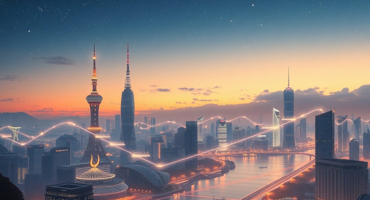 Solana staking infrastructure connecting major Asian financial hubs through high-speed blockchain networks