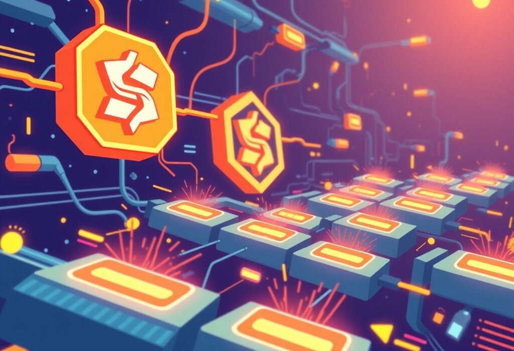 A vibrant cartoon illustration showing Solana TPS reaching peak performance in a network stress test.