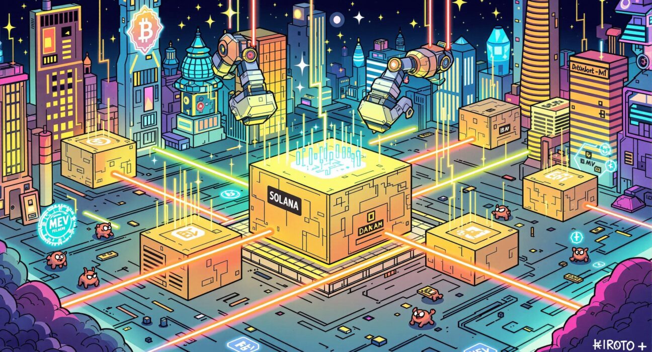 A cartoon illustration symbolizing Jito's BAM improving Solana transaction sequencing, enhancing transparency and reducing MEV.