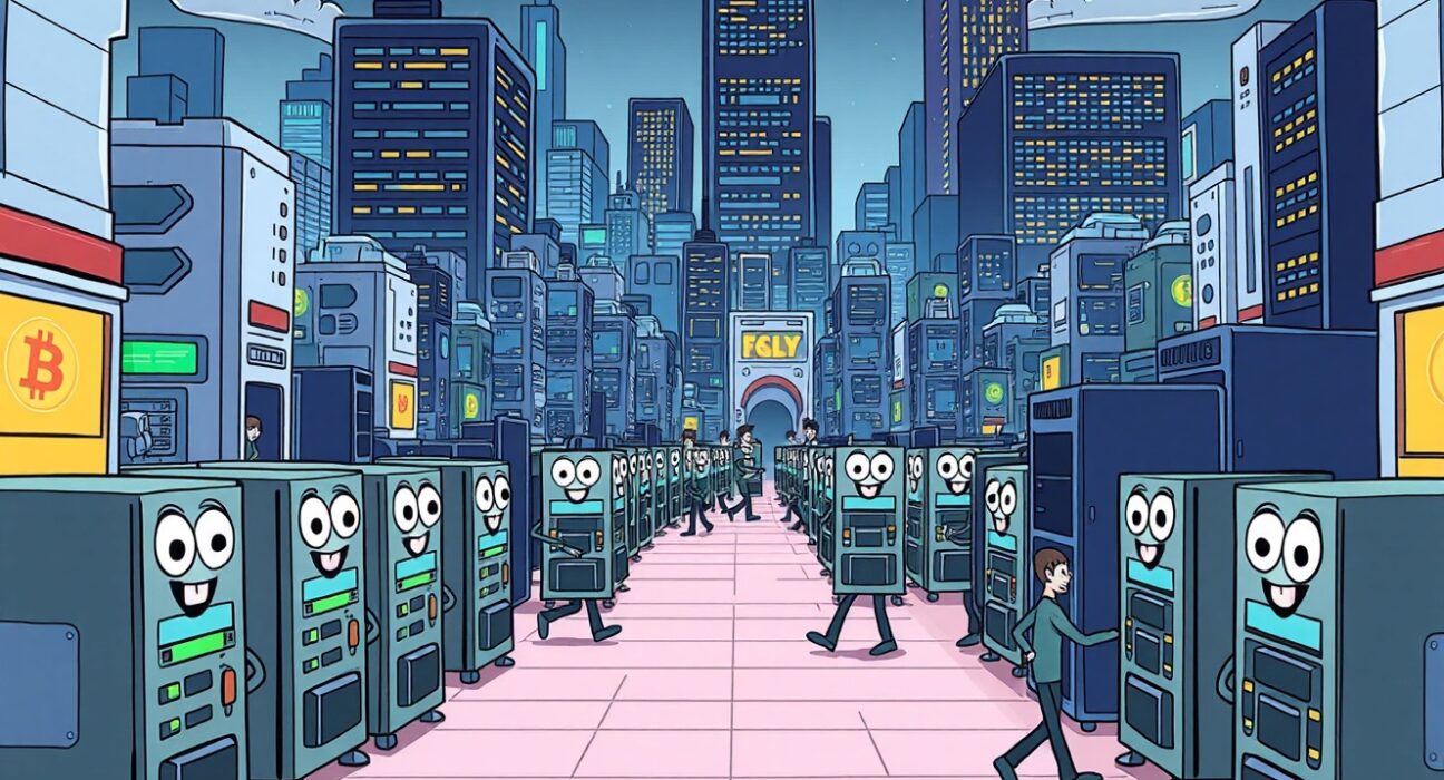 Cartoon illustration showing a dramatic decline in Solana validator count within a vibrant network city.