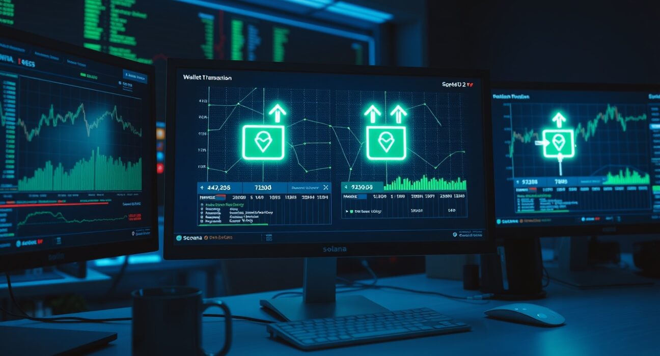 Two newly created Solana wallets showing large accumulation of SOL tokens on a trading dashboard