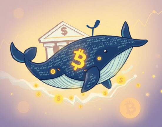 Cartoon illustration of a large Solana whale deposit moving funds to an exchange, indicating potential market shifts.