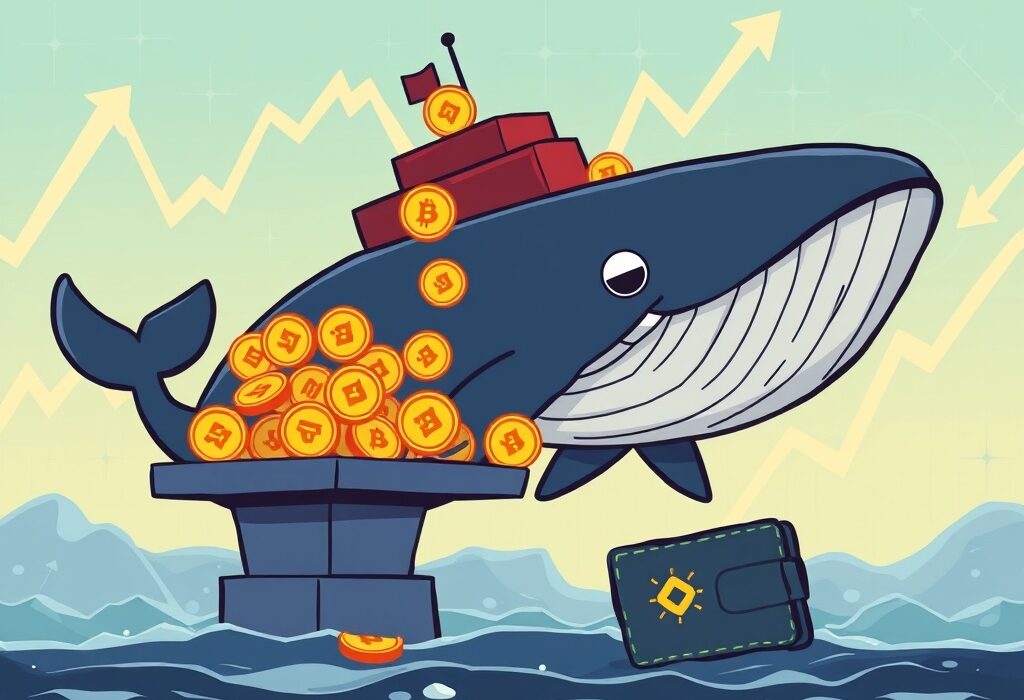 A cartoon illustration of a massive Solana whale transfer of 1.5 million SOL, representing significant market activity and its potential impact.