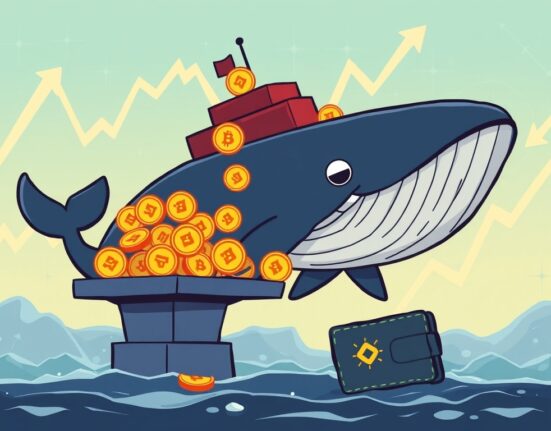 A cartoon illustration of a massive Solana whale transfer of 1.5 million SOL, representing significant market activity and its potential impact.