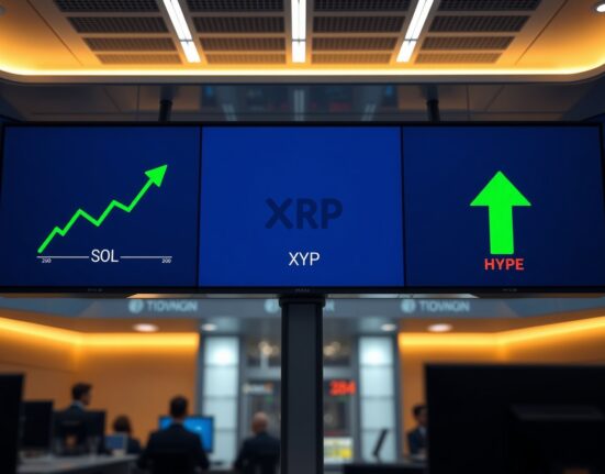 Financial dashboard showing Solana and XRP ETF inflow data and Hyperliquid outflow data