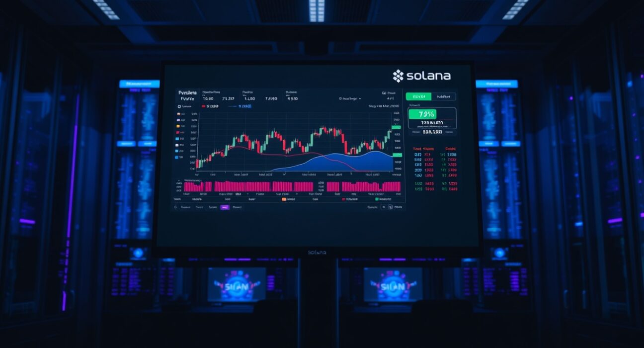 Solayer Margin Trade perpetual futures trading dashboard on a monitor in a professional trading environment