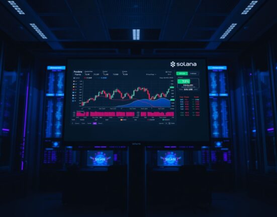 Solayer Margin Trade perpetual futures trading dashboard on a monitor in a professional trading environment