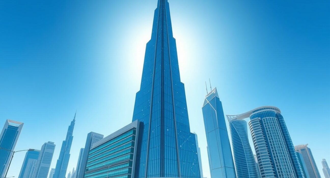 Solmate's new Solana blockchain technology hub in Dubai, UAE skyline background.