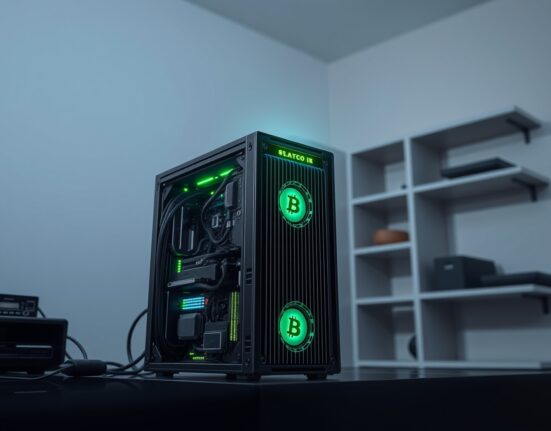 A solo Bitcoin miner's ASIC rig that successfully solved a block against extreme odds.