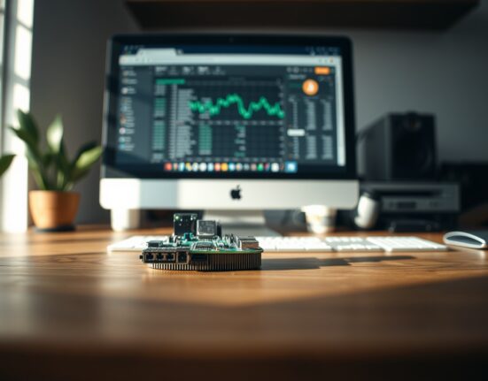 A Bitaxe ASIC miner on a desk, representing a solo Bitcoin mining success story.