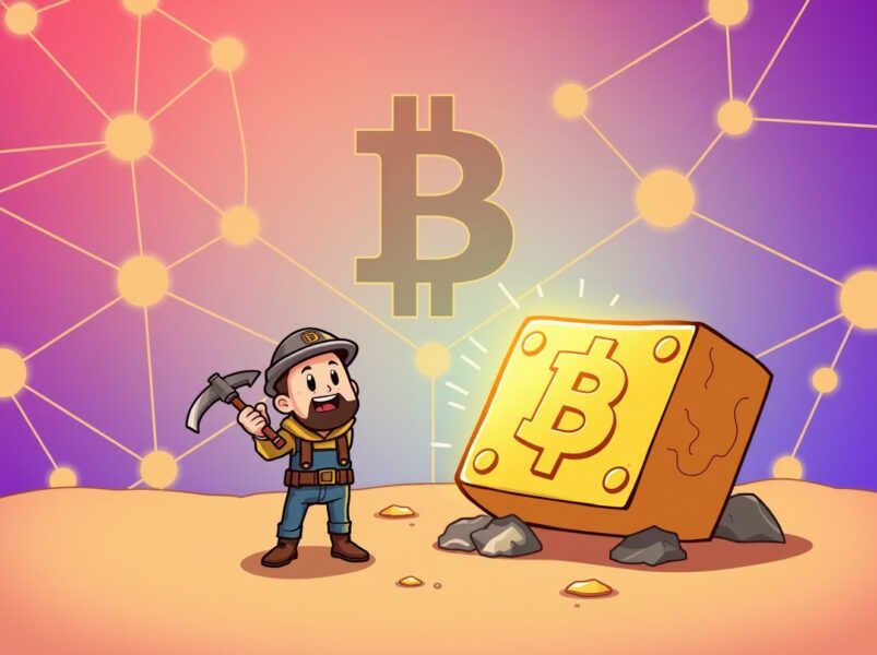 Solo miner celebrating after discovering a valuable Bitcoin block with glowing rewards