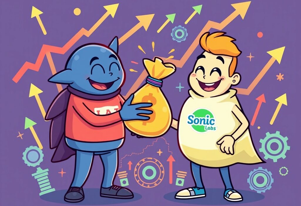 Cartoon showing Sonic Labs investing $40M into SonicStrategy, symbolizing growth and future development for the SonicStrategy investment.