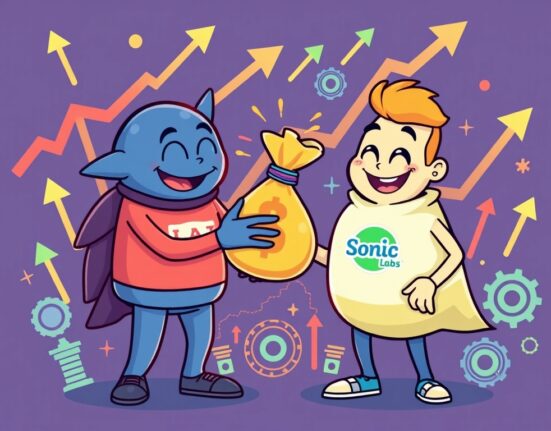 Cartoon showing Sonic Labs investing $40M into SonicStrategy, symbolizing growth and future development for the SonicStrategy investment.