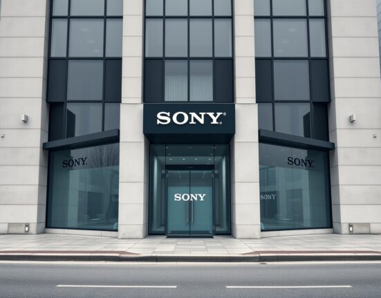 Modern bank building with Sony branding, representing Sony's new stablecoin trust bank approval.