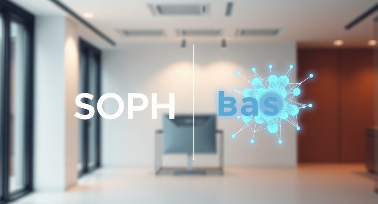 Sophon logo transitioning to Base logo representing blockchain migration
