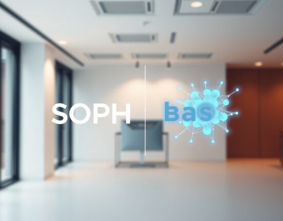 Sophon logo transitioning to Base logo representing blockchain migration