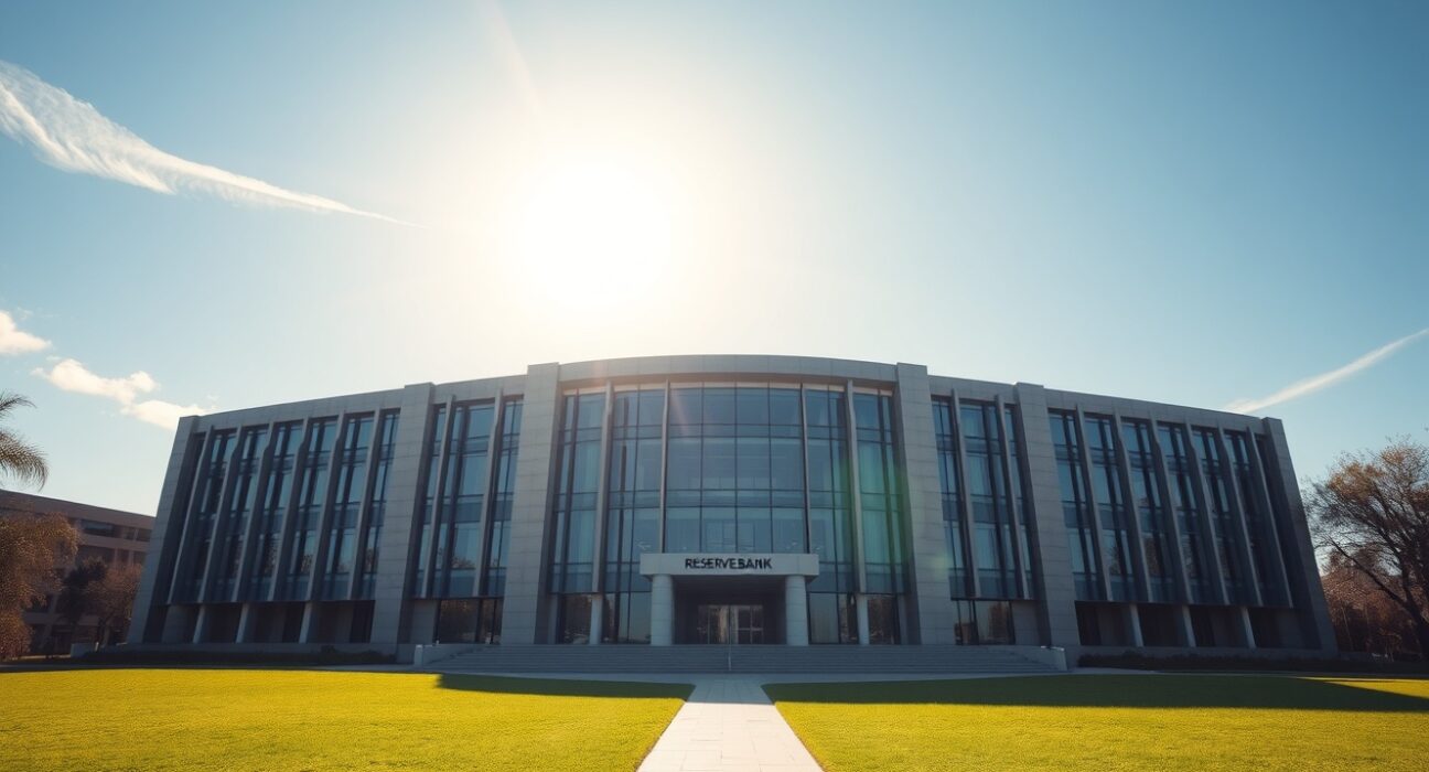 South African Reserve Bank building in Pretoria, symbolizing new crypto regulation efforts.