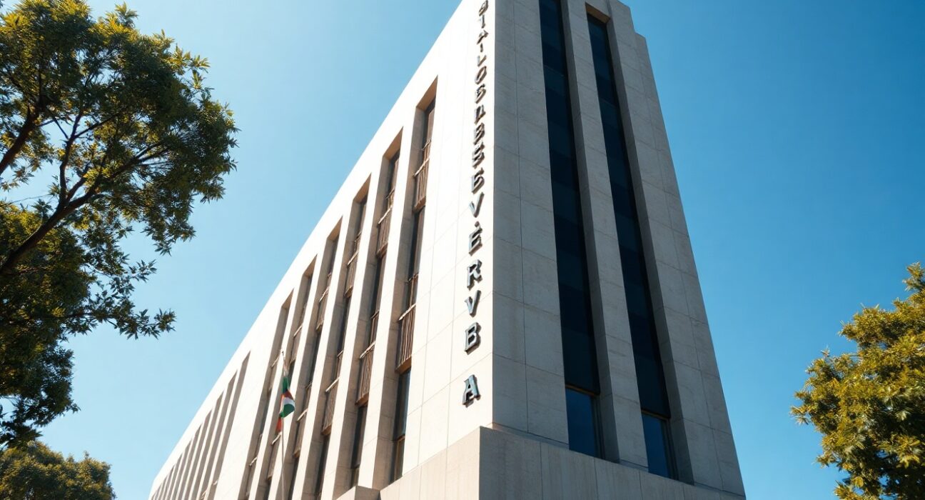 South African Reserve Bank headquarters in Pretoria on a sunny day