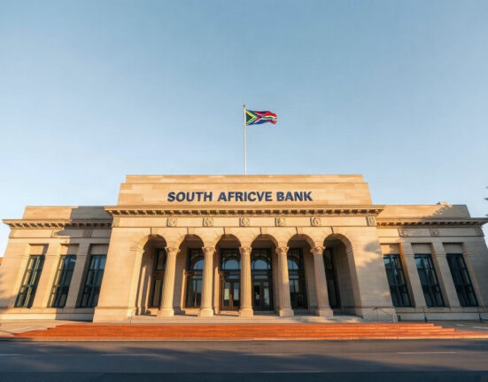 South African Reserve Bank building in Pretoria, representing economic indicators like the producer price index.