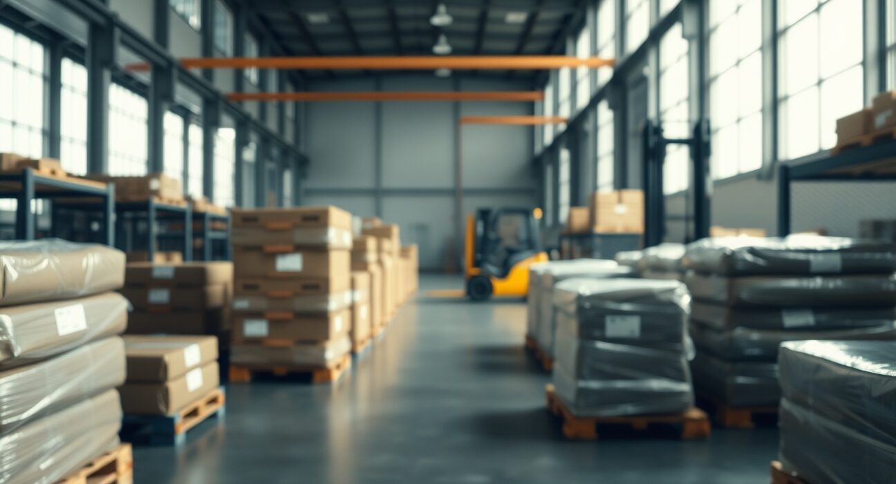 South Africa industrial warehouse with goods on pallets and price tag in foreground representing PPI decline