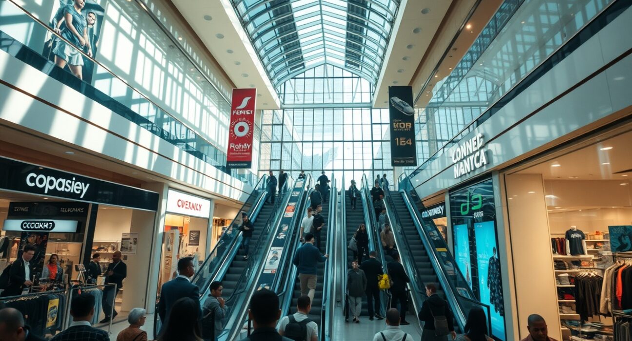 Shoppers in a busy Johannesburg mall, representing South Africa retail sales activity.