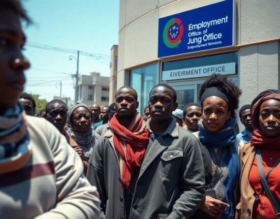 Job seekers outside an employment office in South Africa, reflecting the rise in unemployment to 8.48 million in Q2 2024.