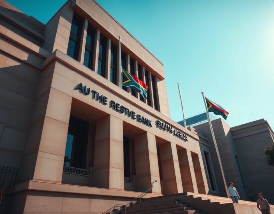 South African Reserve Bank building in Pretoria on a sunny day, representing central bank credibility and currency policy.