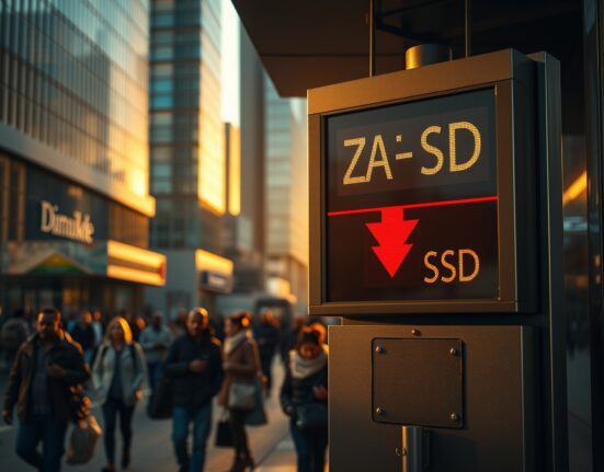Currency exchange board in Johannesburg showing South African rand weakening against the US dollar