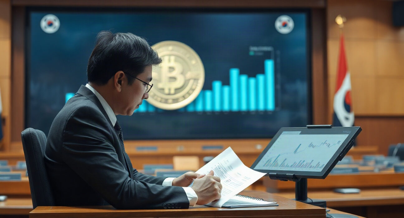 South Korean legislative auditor reviewing tax documents on digital assets