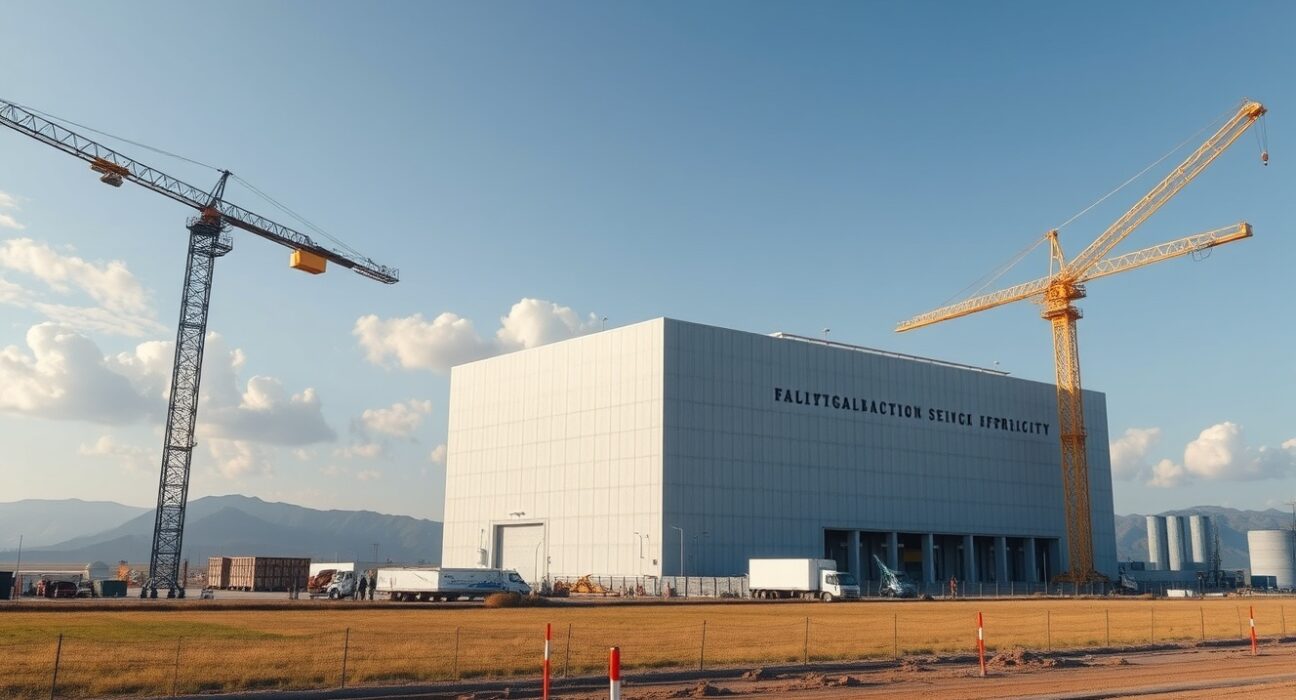 Construction of a new semiconductor fab in southwestern South Korea under a clear sky