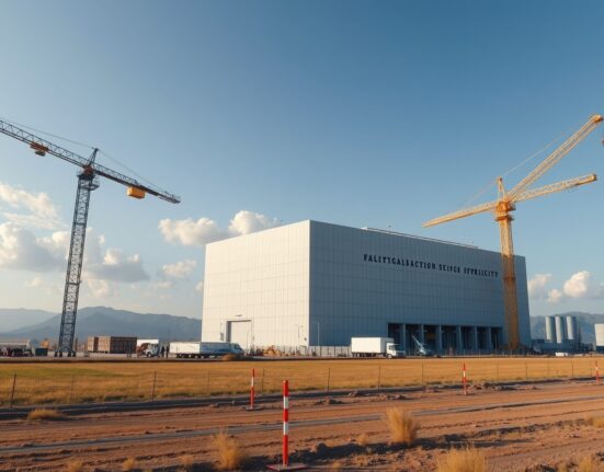 Construction of a new semiconductor fab in southwestern South Korea under a clear sky