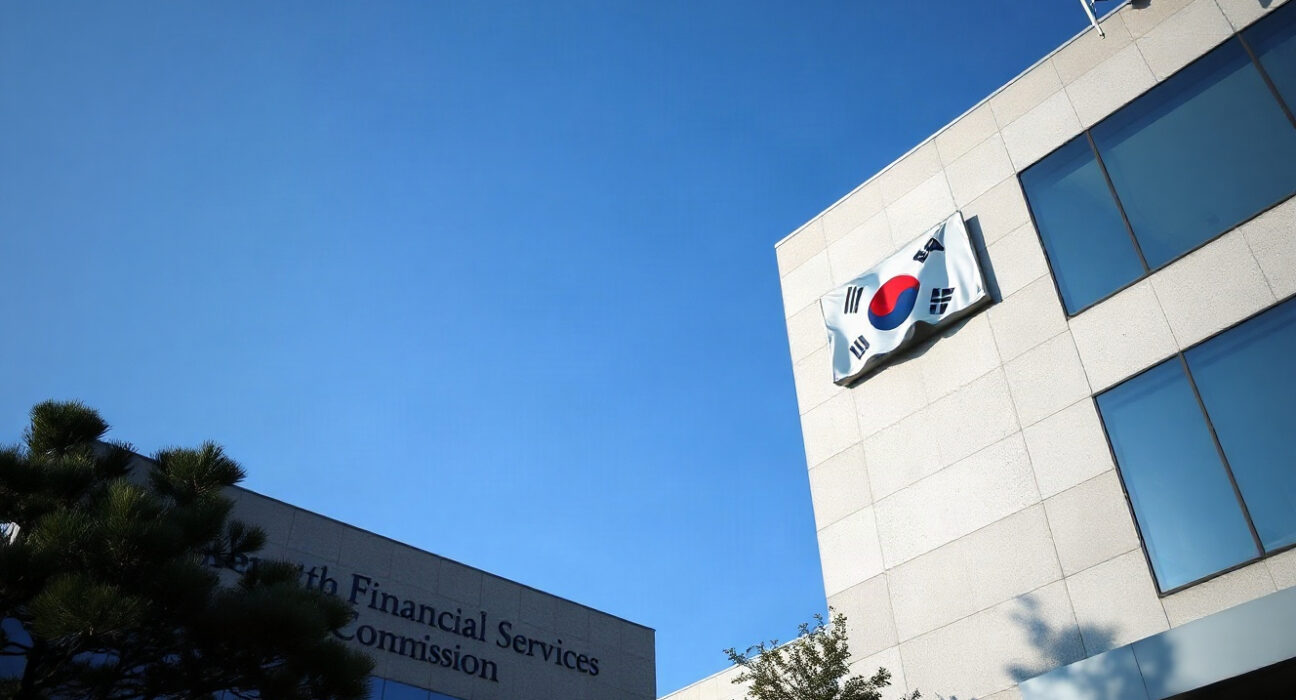 Financial Services Commission building in Seoul, South Korea, under clear daylight