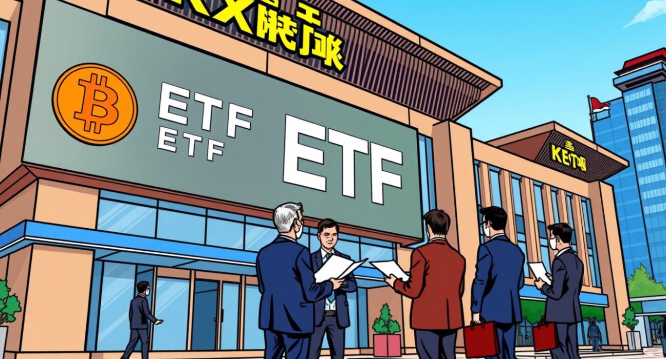 Depicts South Korean financial institutions actively preparing for the launch of a South Korea Bitcoin ETF, signaling a new era for crypto investment.