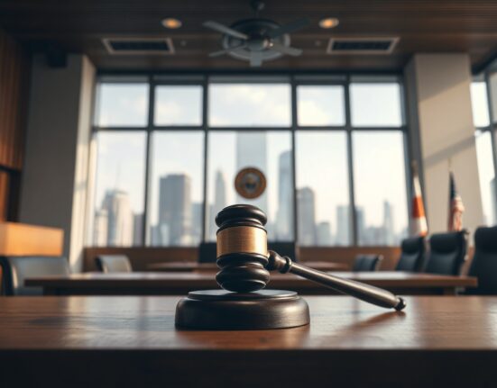 A courtroom gavel in a South Korean legal setting, symbolizing the tax tribunal's decision on a Bitcoin case.