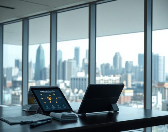 South Korean official reviewing blockchain data protection guidelines in a modern Seoul office