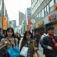Shoppers walking on a Seoul street, reflecting consumer sentiment in South Korea