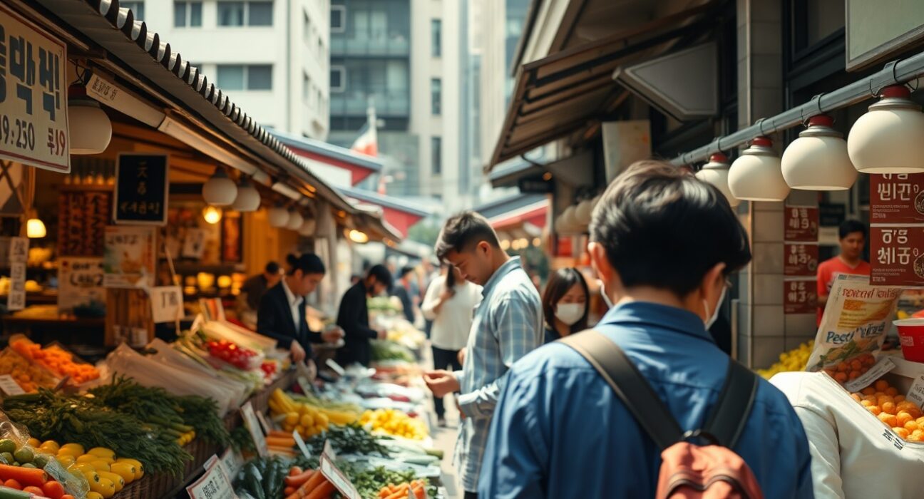 Shoppers at a traditional market in Seoul as South Korea's inflation holds at 3.2% in June