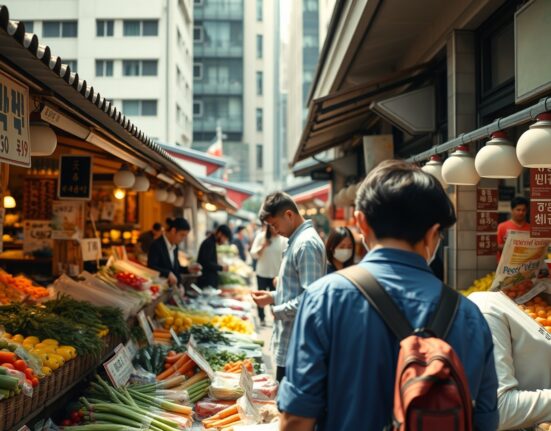 Shoppers at a traditional market in Seoul as South Korea's inflation holds at 3.2% in June