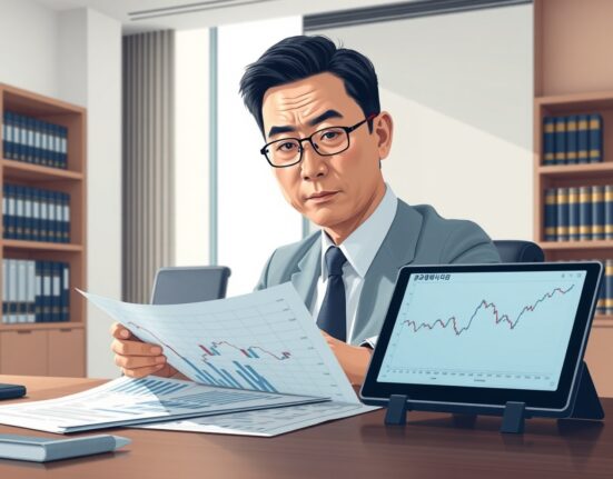 South Korean financial official reviewing crypto asset documents for debt adjustment assessment