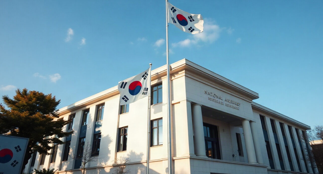 South Korean government building in Seoul, symbolizing financial regulatory policy on crypto exchanges