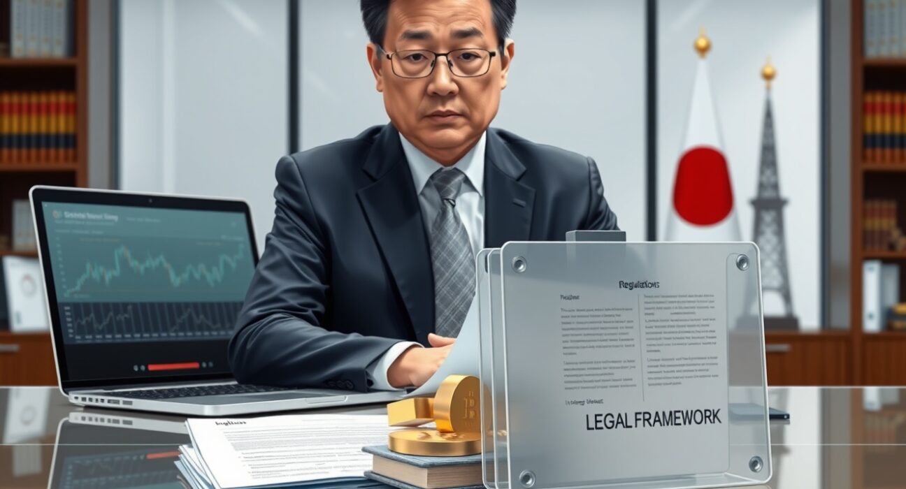 South Korean financial official reviewing cryptocurrency regulation documents to prevent insider trading
