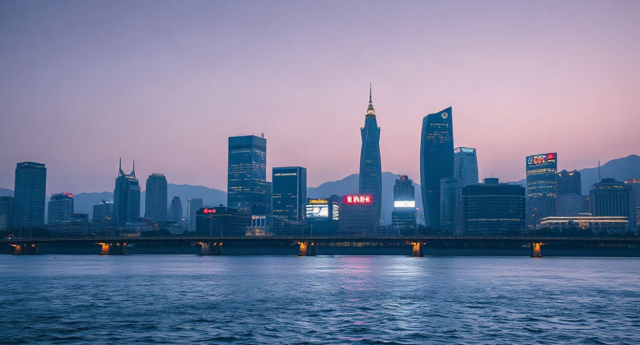 Seoul financial district skyline at dusk with Han River, symbolizing South Korea's institutional crypto shift.